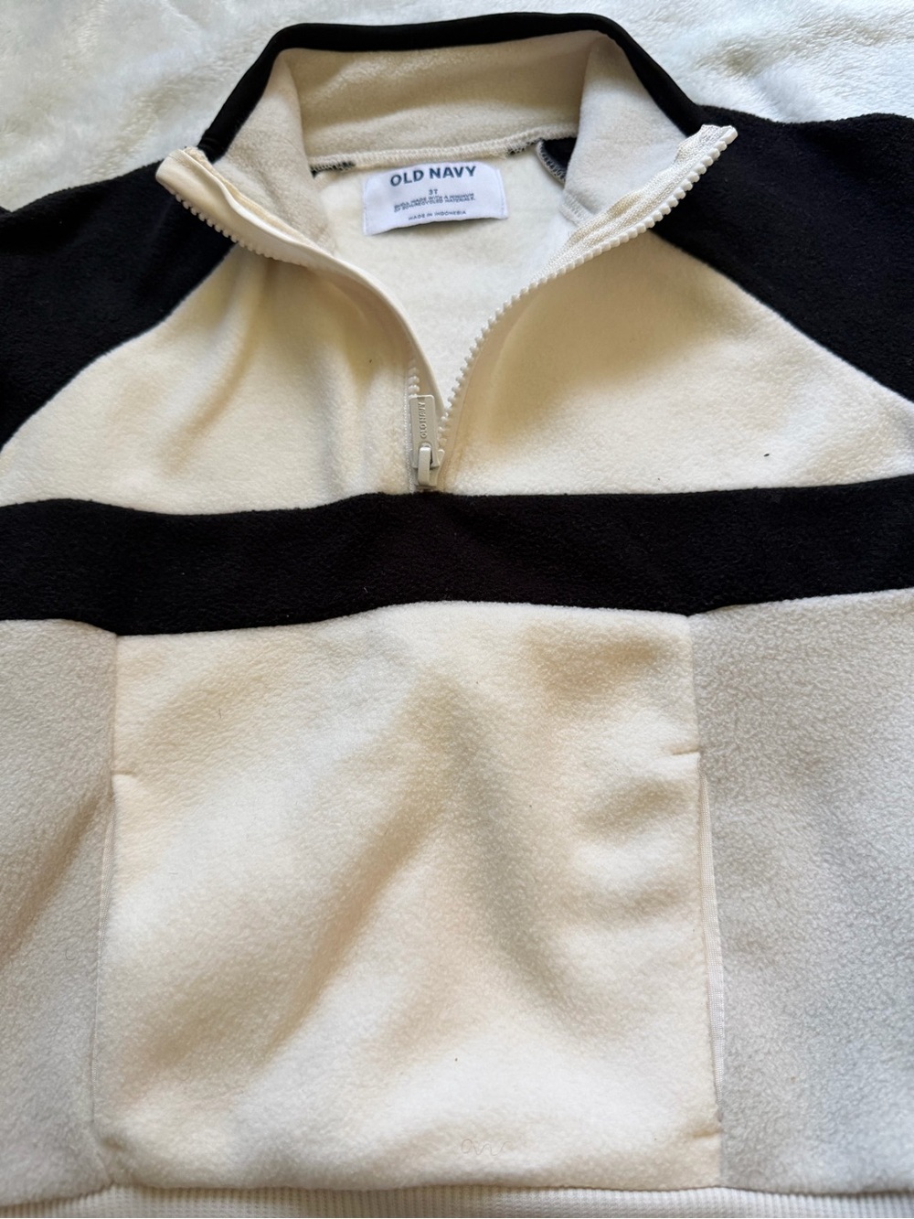 Old Navy Kids Cream and Black Half-Zip Fleece Pullover